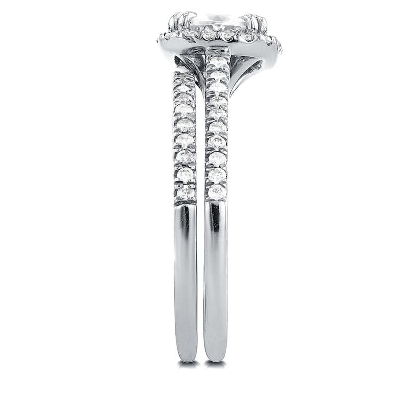 Annello by Kobelli 14k White Gold 1 1/2ct TCW Forever One Colorless (DEF) Moissanite and Diamond Bridal Rings Set