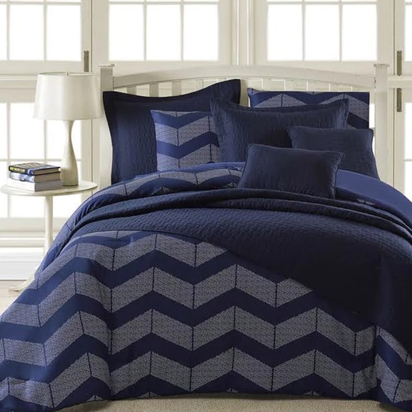 Shop Kotter Home Spot Chevron 5 Piece Modern Navy Blue Comforter