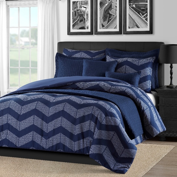 Shop Kotter Home Spot Chevron 5 Piece Modern Navy Blue Comforter