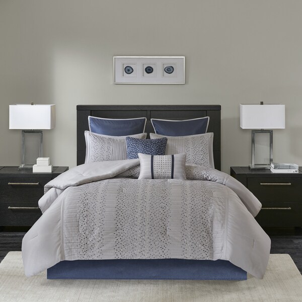 Madison Park Iris Grey 8 Piece Embroidered Comforter Set
