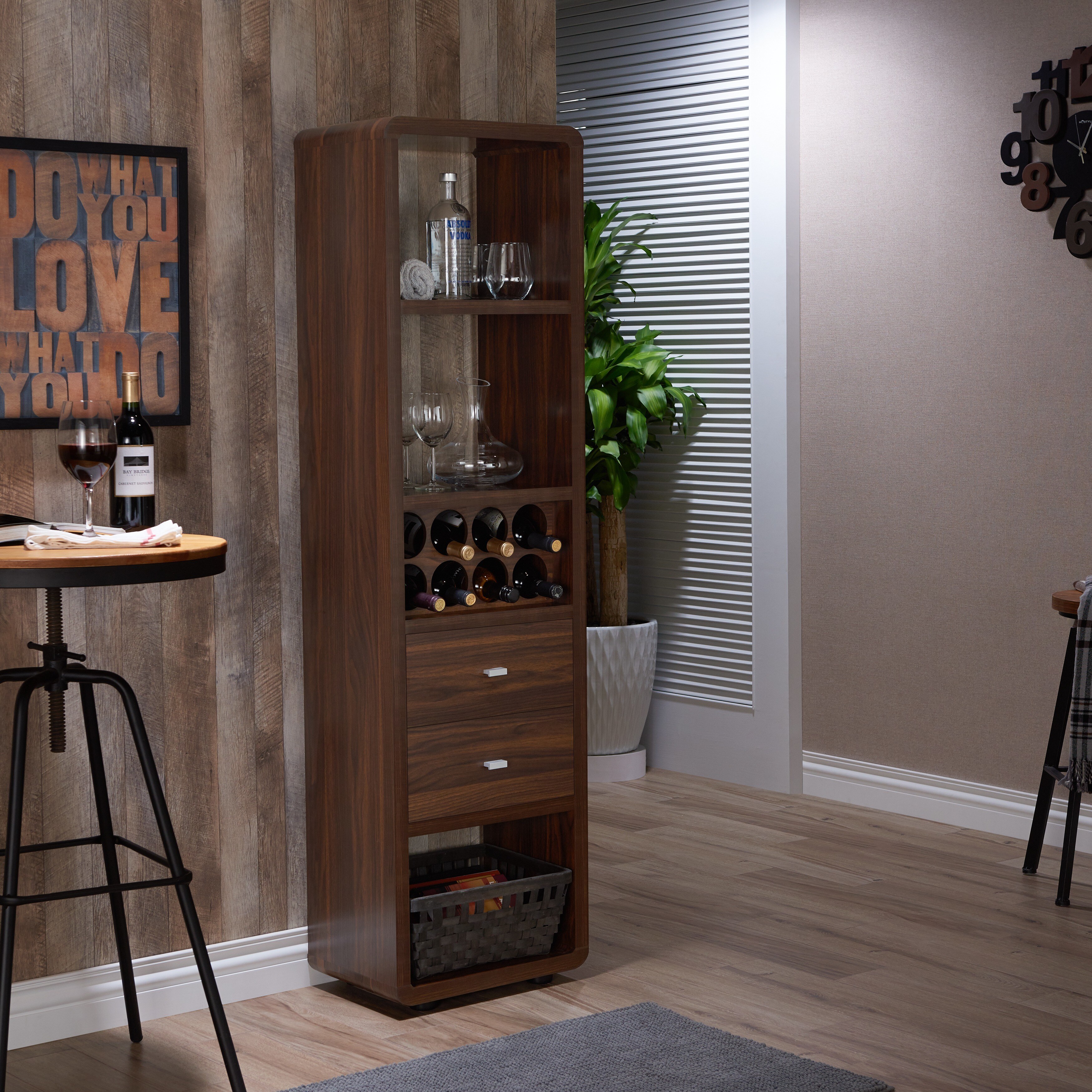 Shop Furniture Of America Sity Transitional Walnut Wine Cabinet