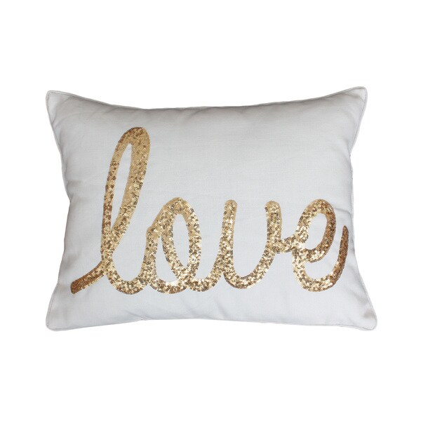 Thro 'Love' Offwhite/Goldtone Faux Linen/Sequin Throw