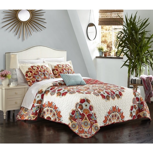 Chic Home Alain Red 4-Piece Reversible Quilt Set