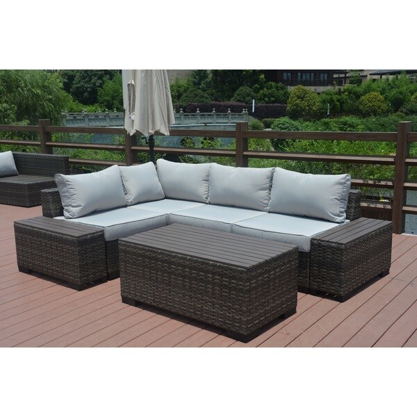 Shop Marlin Outdoor 7-piece Grey Wicker Sectional Patio Furniture Set