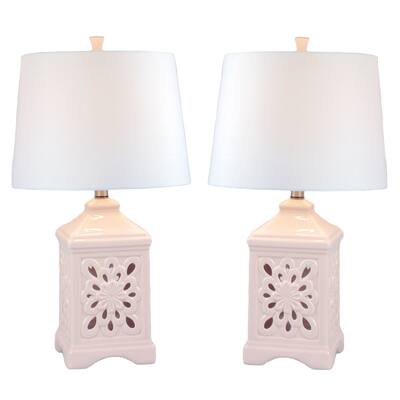 JT Lighting Kire Pink Ceramic/Fabric Table Lamp (Set of 2)