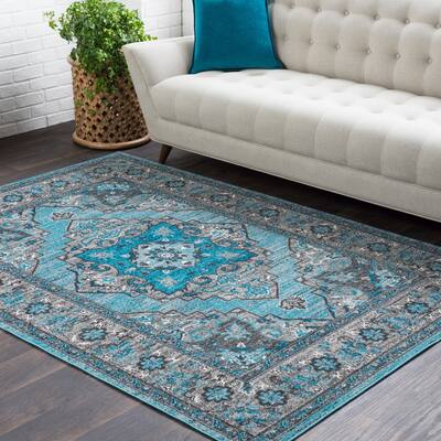 Haute Hali Blue Traditional Floral Area Rug - 2' x 3'