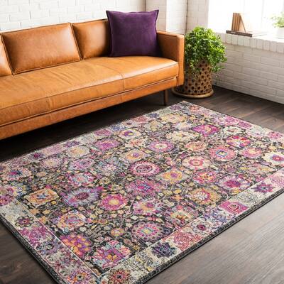 Haute Hali Black Oriental Damask Area Rug - 3'11" x 5'7"