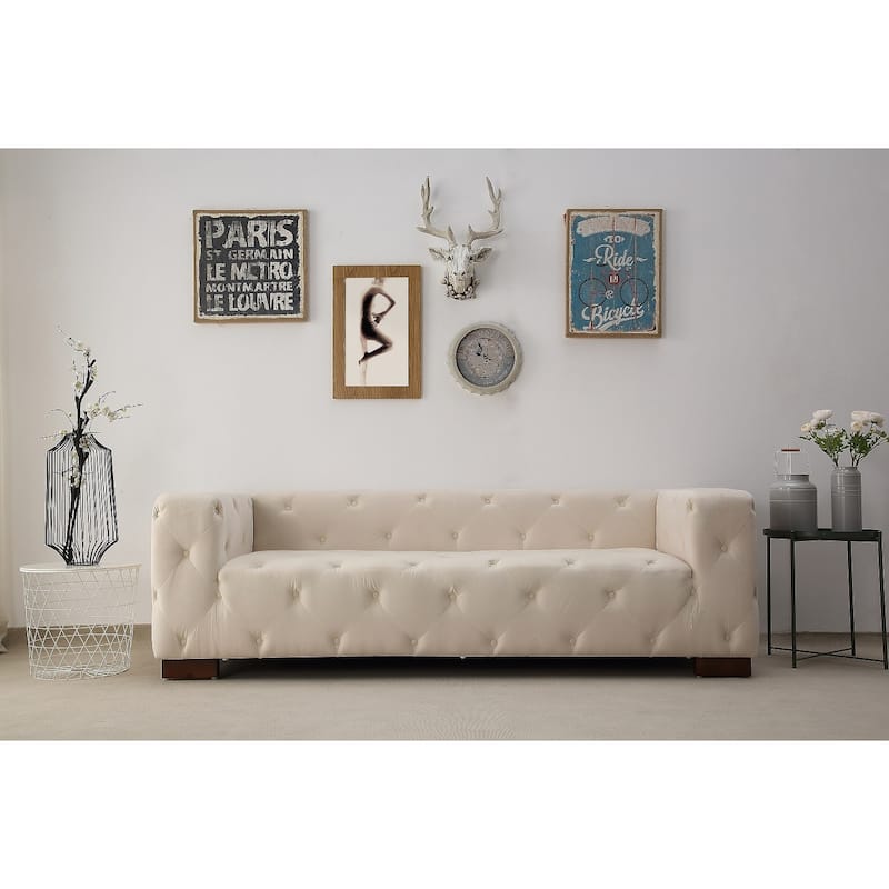 Modern Button Tufted Chesterfield Dylan Velvet Sofa - Modern & Contemporary/Mid-Century Modern - Beige/Tan