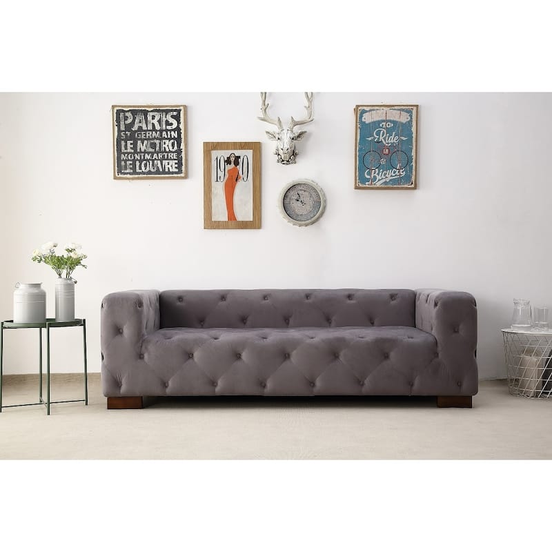 Modern Button Tufted Chesterfield Dylan Velvet Sofa - Modern & Contemporary/Mid-Century Modern - Grey
