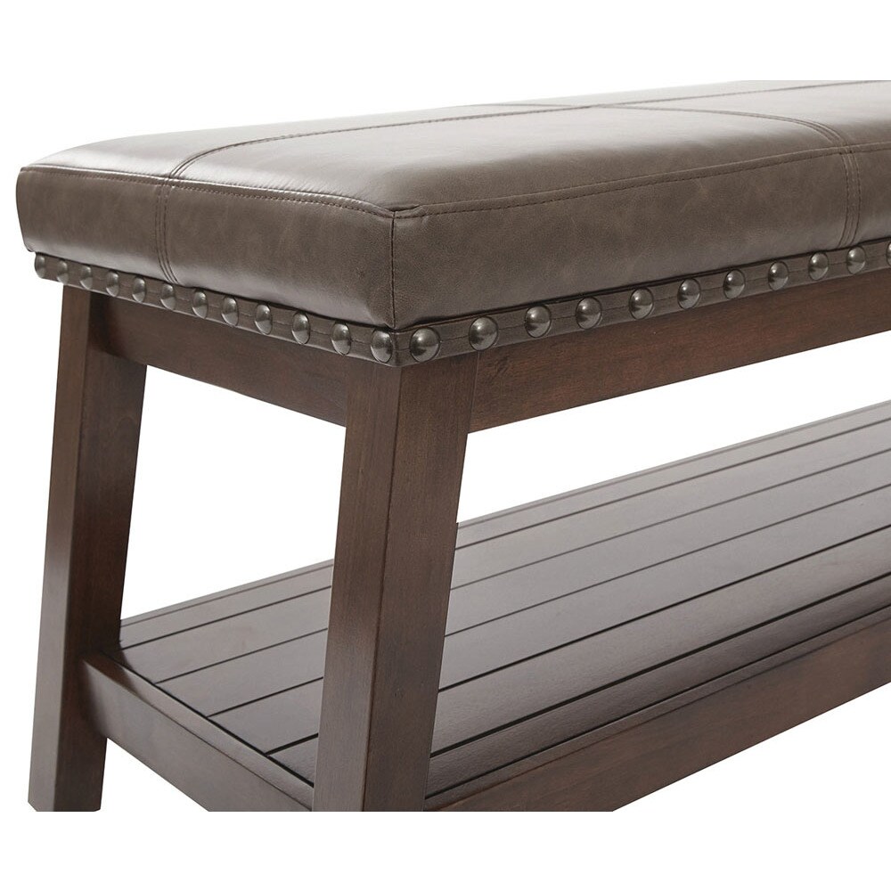 Shop Ave Six Emery Mocha Bonded Leather Rustic Entry Bench Overstock 16765992