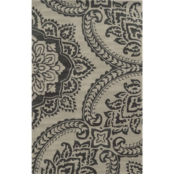 Volare Beige Wool Hand-tufted Floral Oriental Area Rug - 9' x 12'