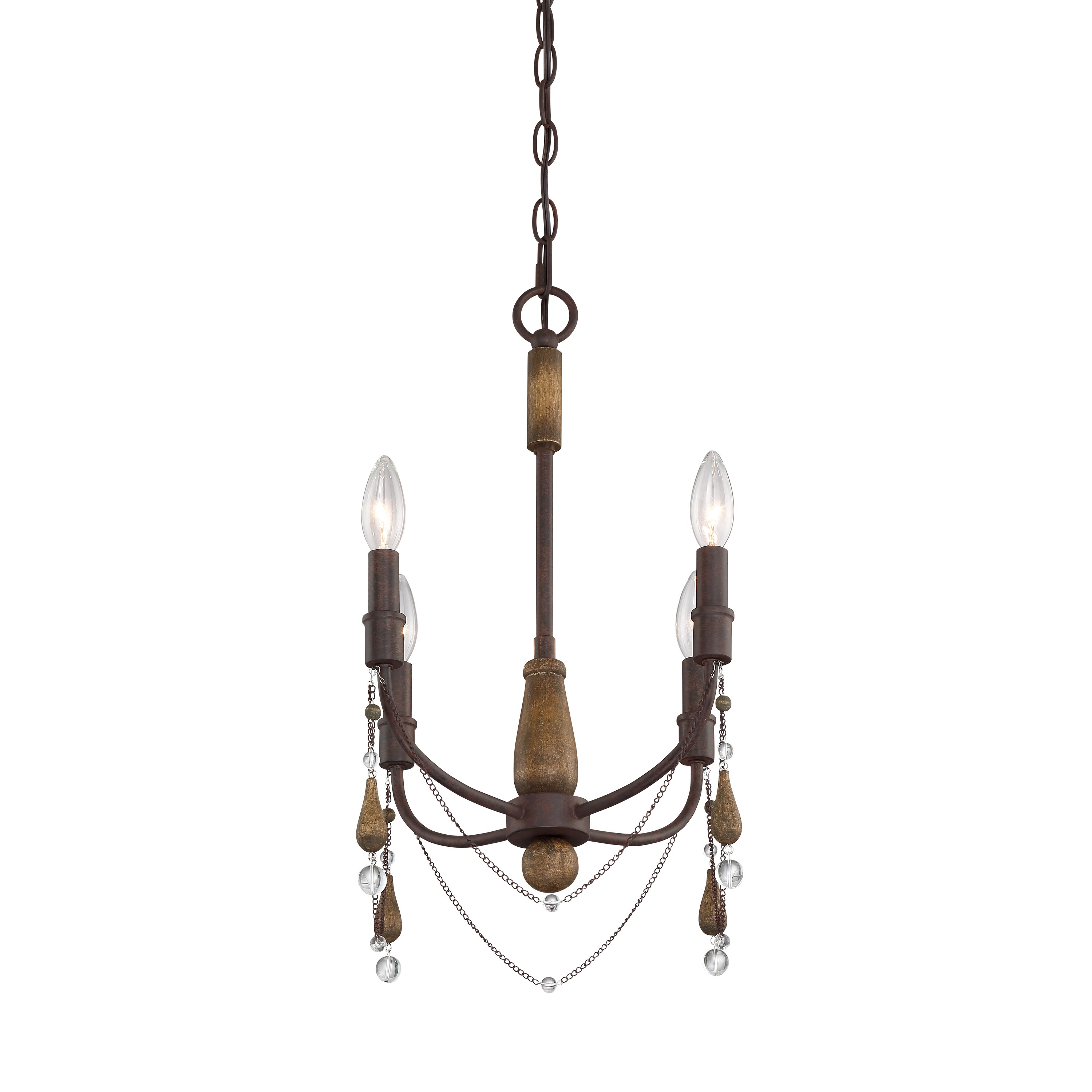 Quoizel Concord Tuscan Brown Wood/Steel 4-light Mini Chandelier (Extends: 14-inch) - Chandeliers For Bedrooms by Overstock.com