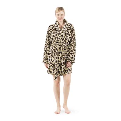 Authentic Hotel and Spa Women's Leopard Print Plush Bath Robe