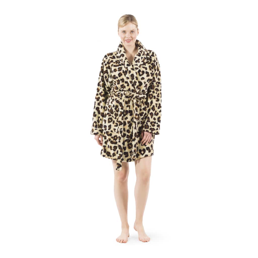 Authentic Hotel and Spa Women's Leopard Print Plush Bath Robe
