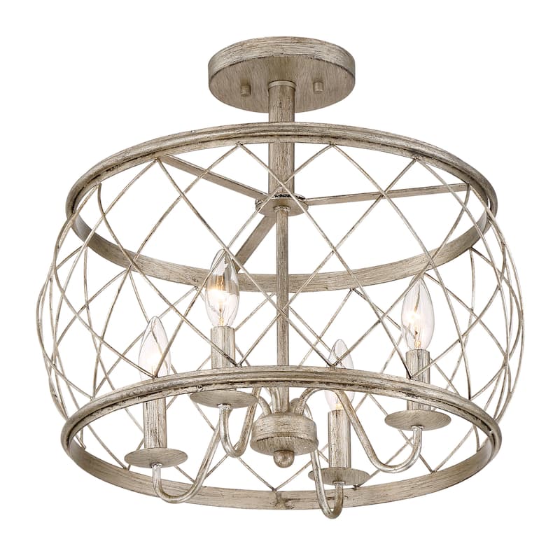 Gracewood Hollow Muzaka Silver Leaf Steel Semi-flush 4-light Mount - Century Silver Leaf