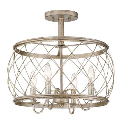 Gracewood Hollow Muzaka Silver Leaf Steel Semi-flush 4-light Mount - Century Silver Leaf