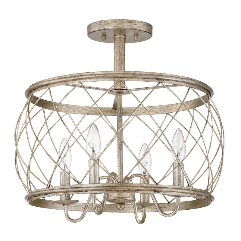Gracewood Hollow Muzaka Silver Leaf Steel Semi-flush 4-light Mount - Century Silver Leaf
