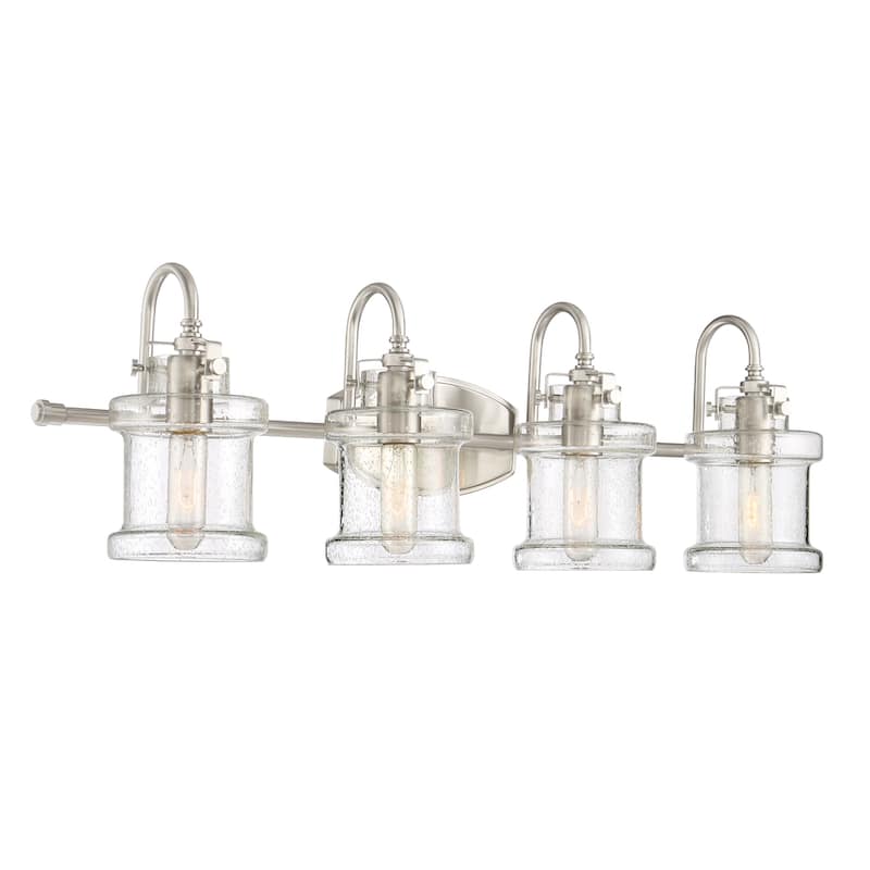 Porch & Den Capistrano Brushed Nickel/ Seeded Glass 4-light Bath Fixture - Brushed Nickel