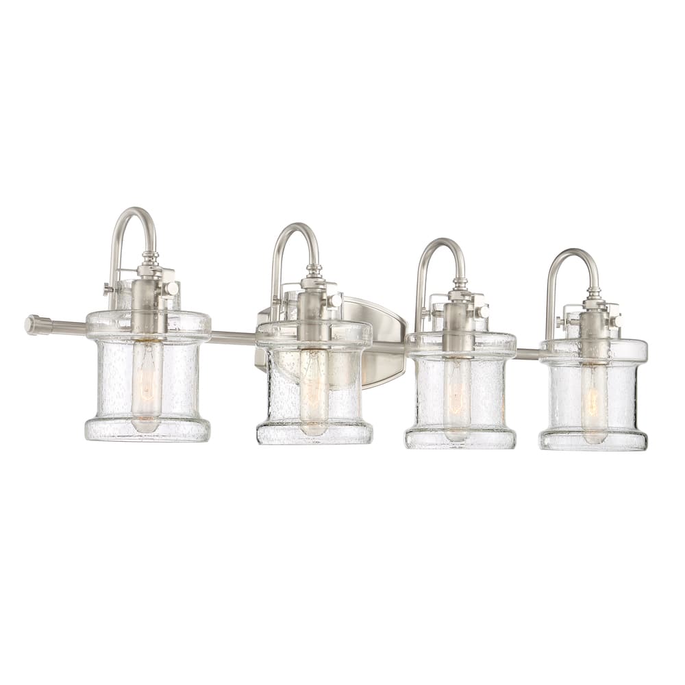 Porch & Den Capistrano Brushed Nickel/ Seeded Glass 4-light Bath Fixture - Brushed Nickel