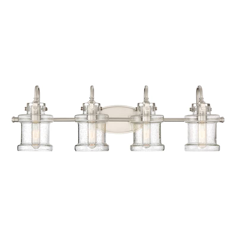 Porch & Den Capistrano Brushed Nickel/ Seeded Glass 4-light Bath Fixture - Brushed Nickel
