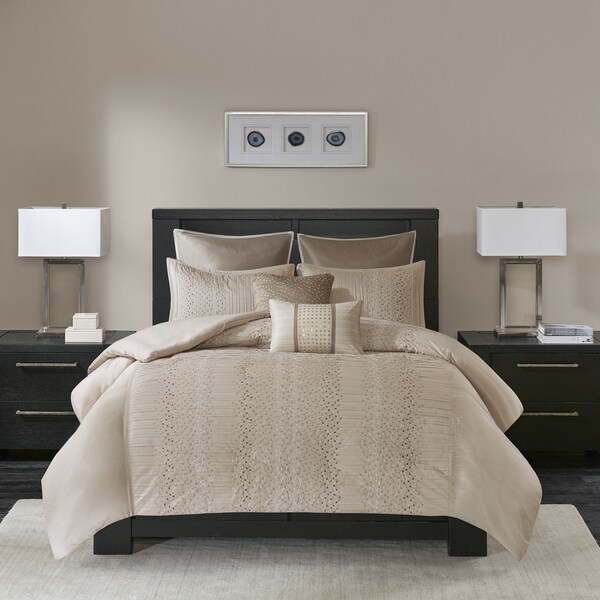 Madison Park Iris Natural 7-piece Embroidered Duvet Cover Set