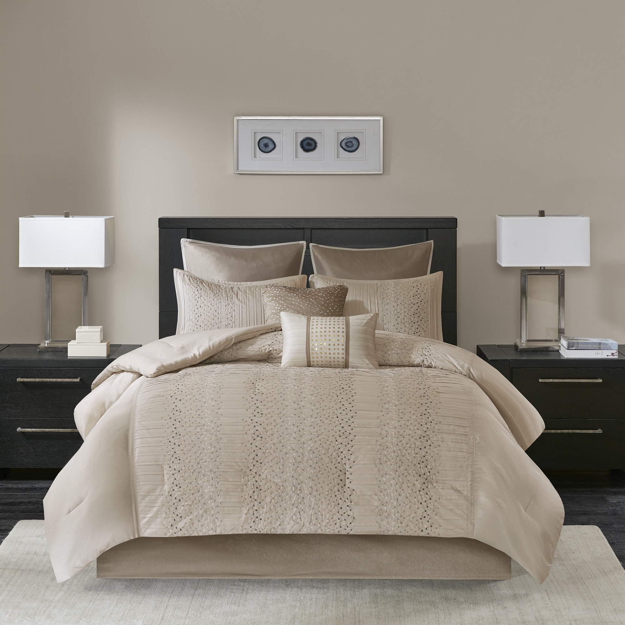 Madison Park Camelia Natural 8 Piece Embroidered Comforter Set