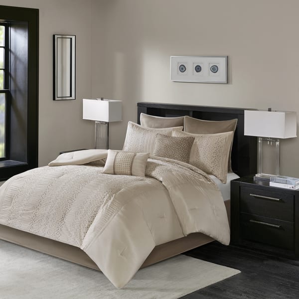 Madison Park Iris Natural 8 Piece Embroidered Comforter Set