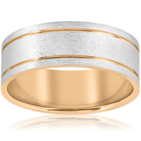 14K White & Yellow Gold Two Tone Mens Comfort Fit 8mm Wedding Band