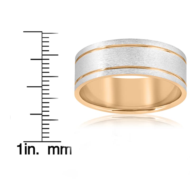 14K White & Yellow Gold Two Tone Mens Comfort Fit 8mm Wedding Band