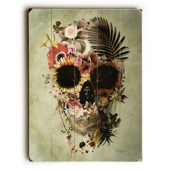 Garden Skull Light - Multi Wall Decor by Ali Gulec - Planked Wood Wall Decor