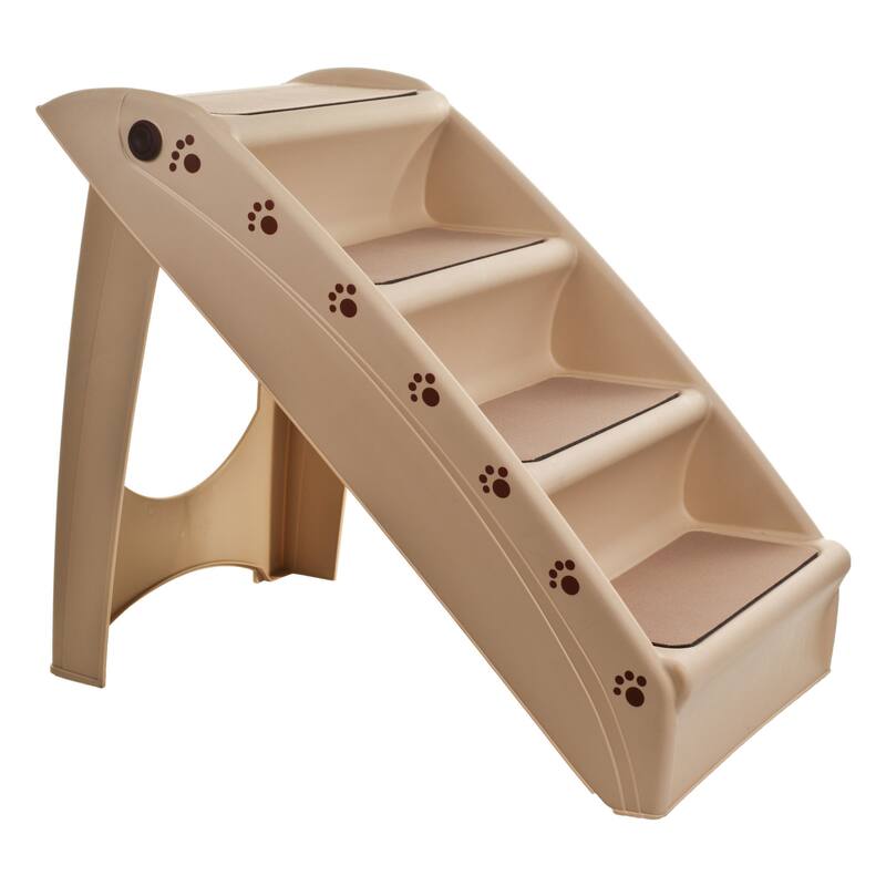 Petmaker Folding Home & Vehicle Carpeted 4-Step Dog & Pet Stairs - Tan