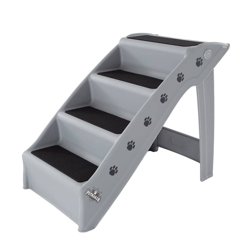 Petmaker Folding Home & Vehicle Carpeted 4-Step Dog & Pet Stairs - Grey