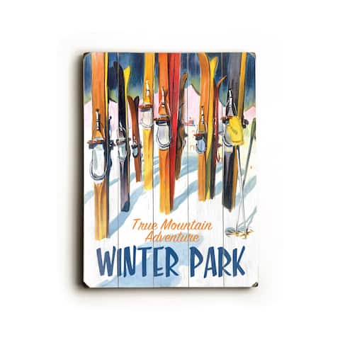 Winter Park with Skiis - Wood Wall Decor by Posters Please