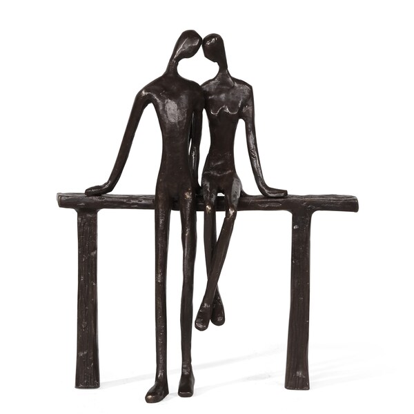 Danya B. Romantic Couple Reclining on Bench Bronze Sculpture
