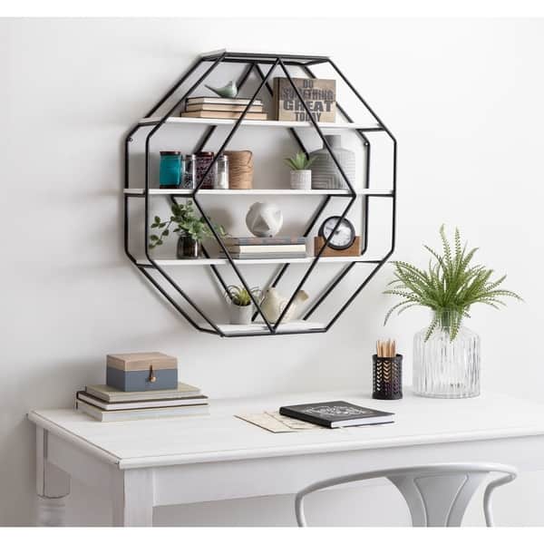 Shop Kate And Laurel Lintz Wood Octagon Floating Wall Shelves Overstock 16772327