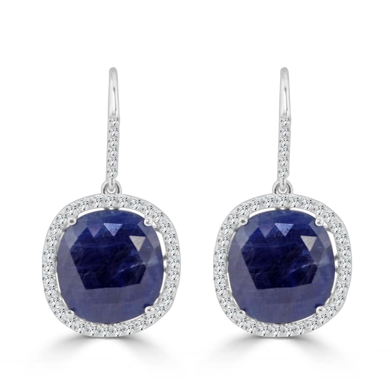 Auriya Fancy 15ct Blue Sapphire Cushion and 1 1/10ctw Halo Diamond Earrings by Auriya
