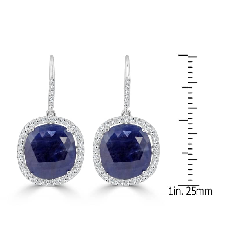 Auriya Fancy 15ct Blue Sapphire Cushion and 1 1/10ctw Halo Diamond Earrings by Auriya