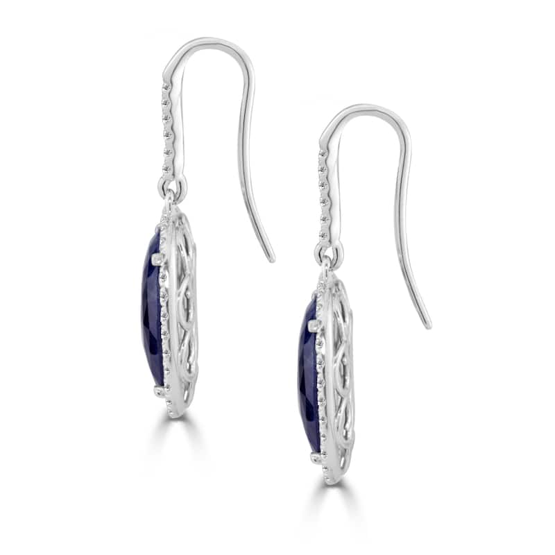 Auriya Fancy 15ct Blue Sapphire Cushion and 1 1/10ctw Halo Diamond Earrings by Auriya
