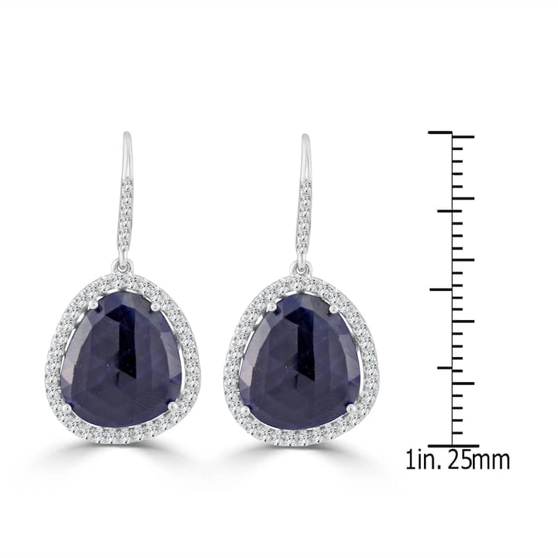 Auriya Fancy Shaped 15ct Blue Sapphire and 1 1/5ctw Halo Diamond Drop Earrings 14k White Gold