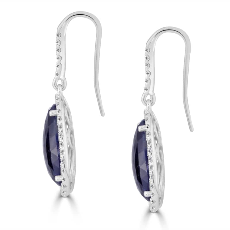 Auriya Fancy Shaped 15ct Blue Sapphire and 1 1/5ctw Halo Diamond Drop Earrings 14k White Gold
