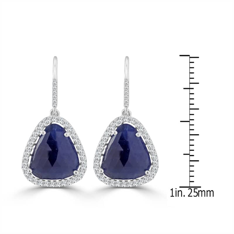 Auriya Fancy Shaped 15ct Blue Sapphire and 1 1/5ctw Halo Diamond Drop Earrings 14k White Gold