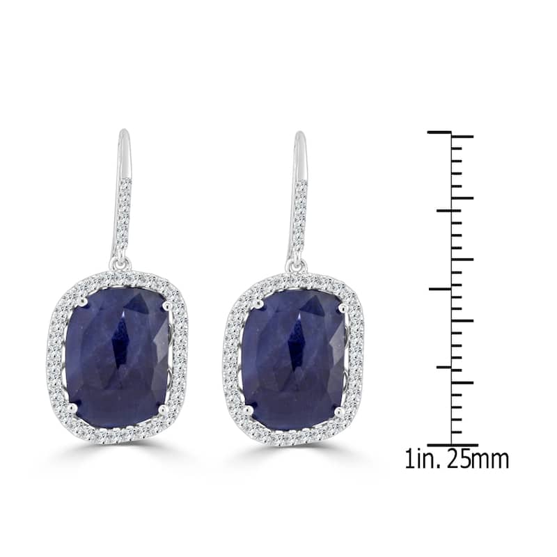 Auriya Fancy Shaped 15ct Blue Sapphire and 1 1/5ctw Halo Diamond Drop Earrings 14k White Gold