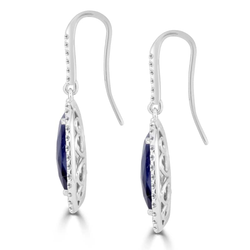 Auriya Fancy Shaped 15ct Blue Sapphire and 1 1/5ctw Halo Diamond Drop Earrings 14k White Gold