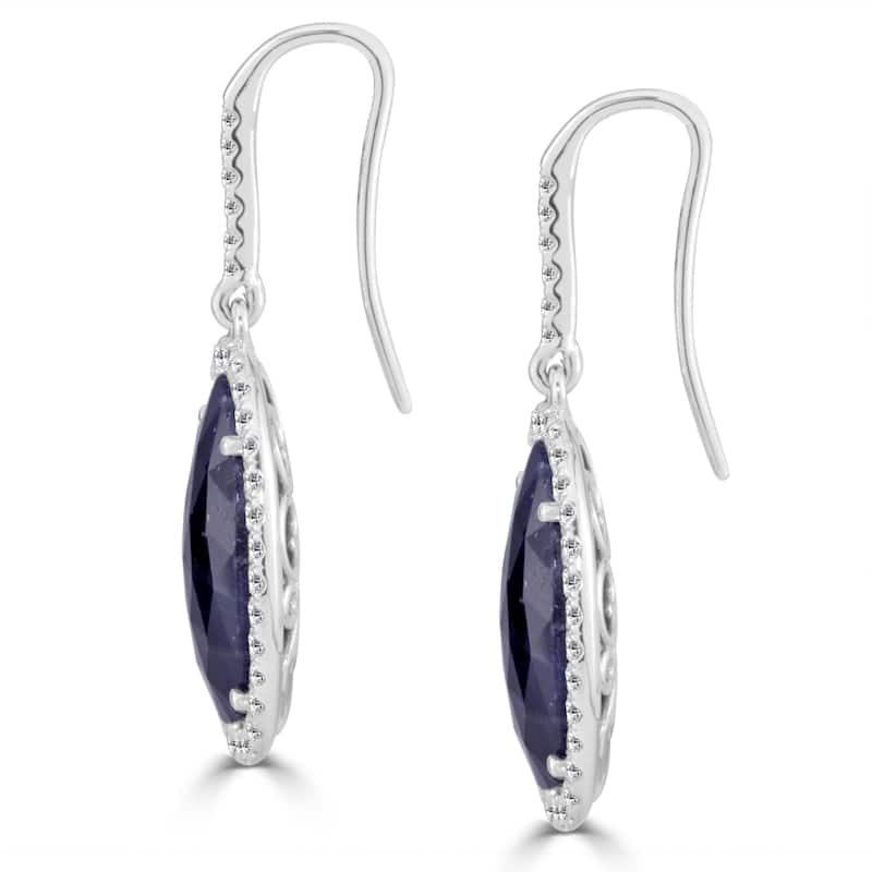 Auriya Fancy Shaped 15ct Blue Sapphire and 1 1/5ctw Halo Diamond Drop Earrings 14k White Gold