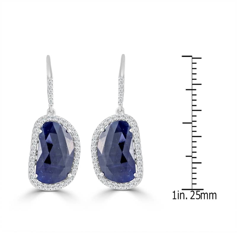Auriya Fancy Shaped 15ct Blue Sapphire and 1 1/5ctw Halo Diamond Drop Earrings 14k White Gold