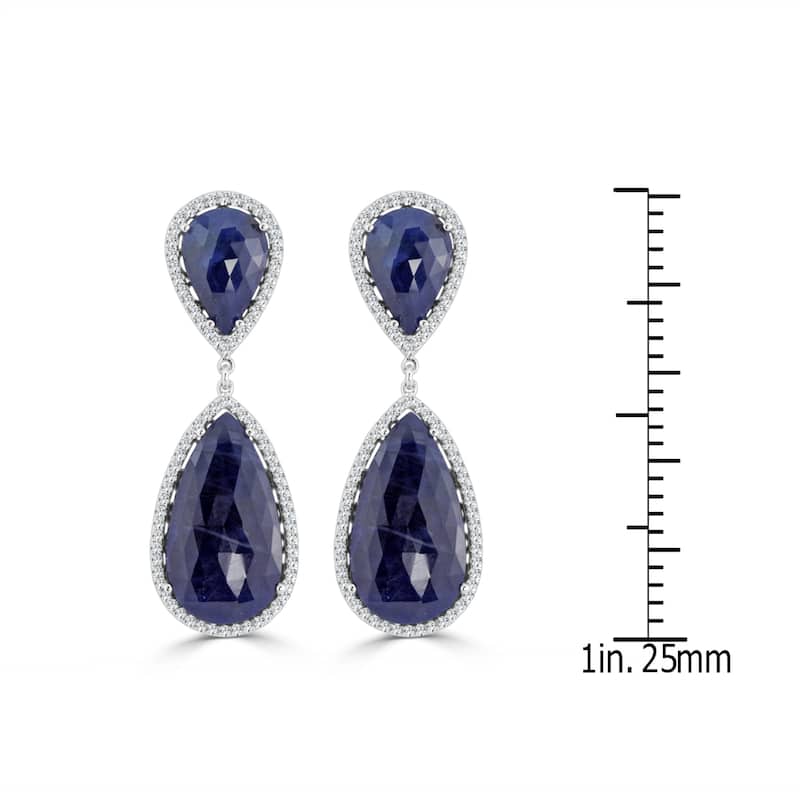 Auriya Fancy 47ct Pear Shaped Blue Sapphire and 2 1/4ctw Halo Diamond Drop Earrings 14K White Gold