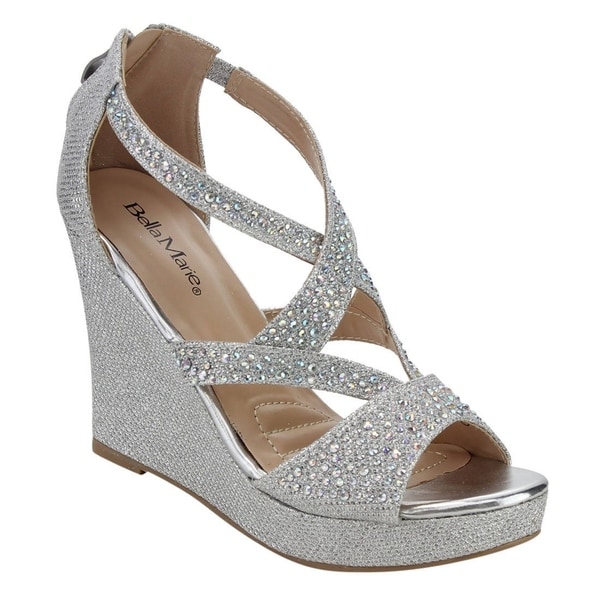 BELLA MARIE ID80 Women Rhinestone Strap Platform Wedge Sandal Half Size Big