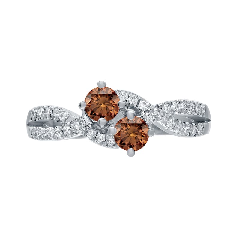 Auriya Modern 3/4ctw Round 2-Stone Brown Diamond Engagement Ring 14K Gold (H-I, I1-I2)