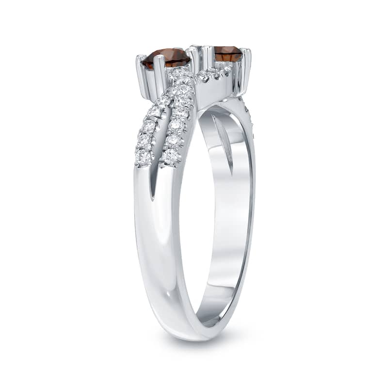 Auriya Modern 3/4ctw Round 2-Stone Brown Diamond Engagement Ring 14K Gold (H-I, I1-I2)