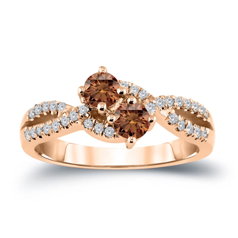 Auriya Modern 3/4ctw Round 2-Stone Brown Diamond Engagement Ring 14K Gold (H-I, I1-I2)
